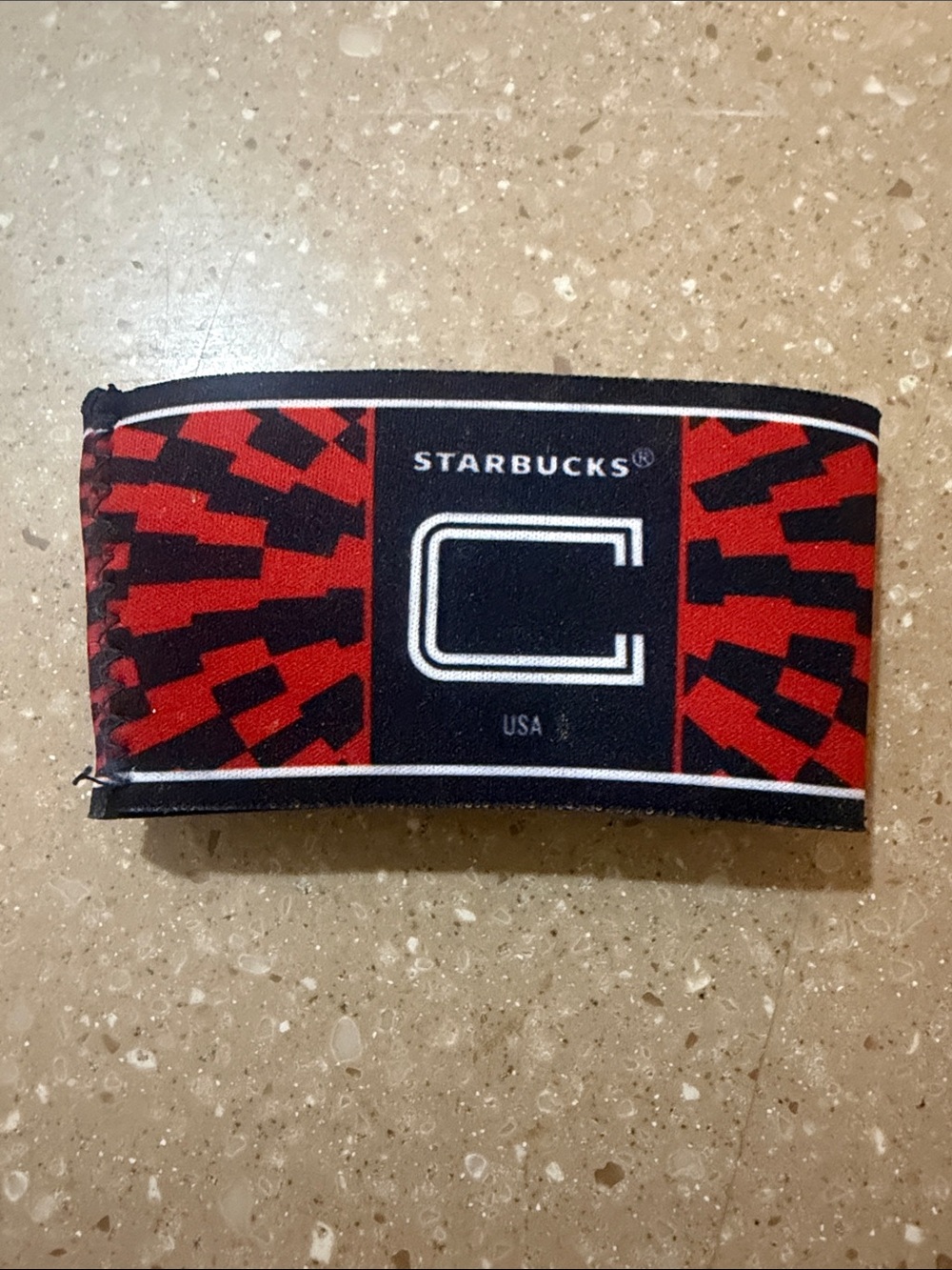 Starbucks Red and Black Cup Sleeve with Graphic C Logo